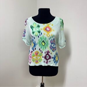Anthropologie Multicolor Floral Short Sleeve Top